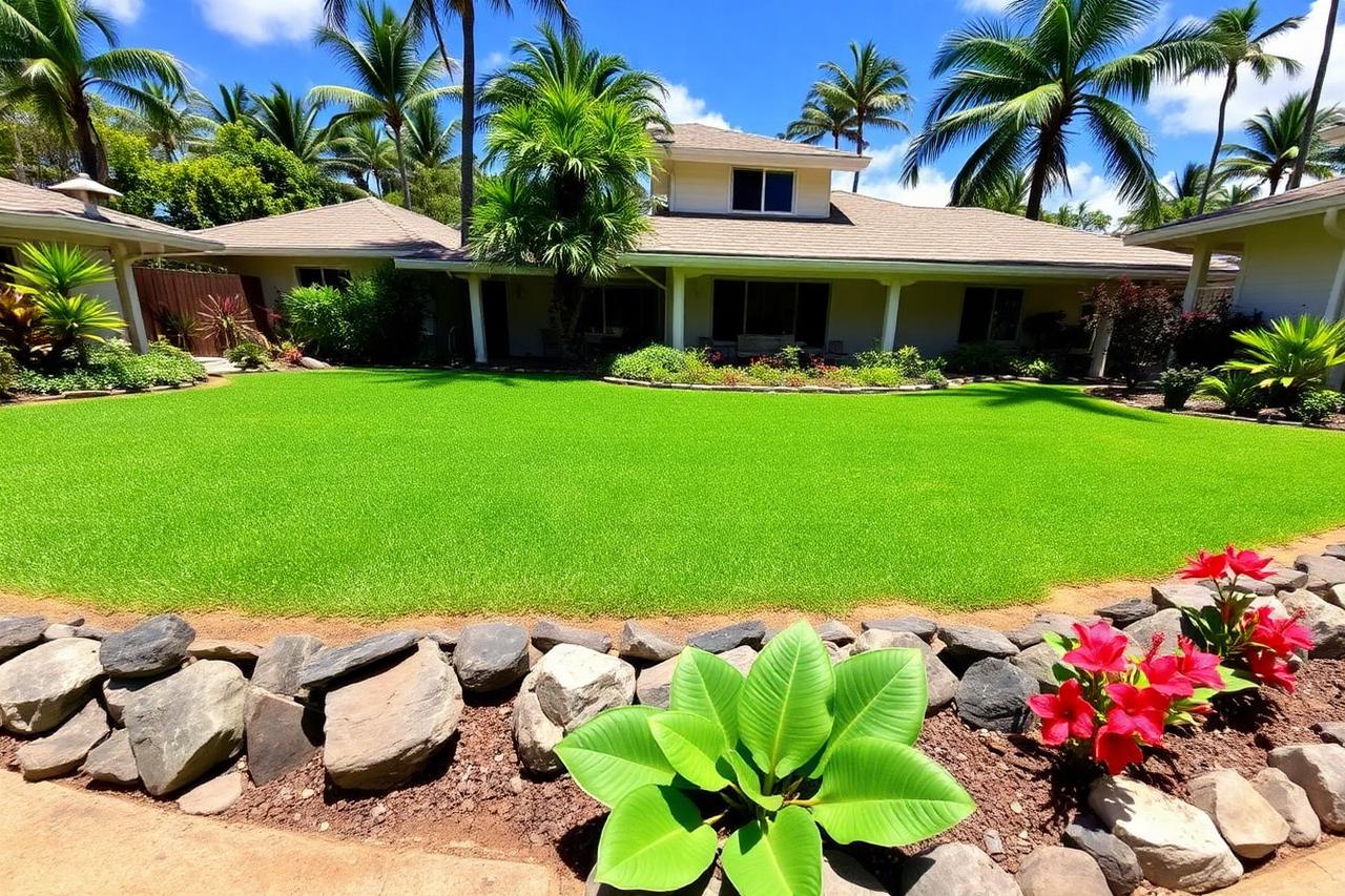 Yard after tropical landscaping